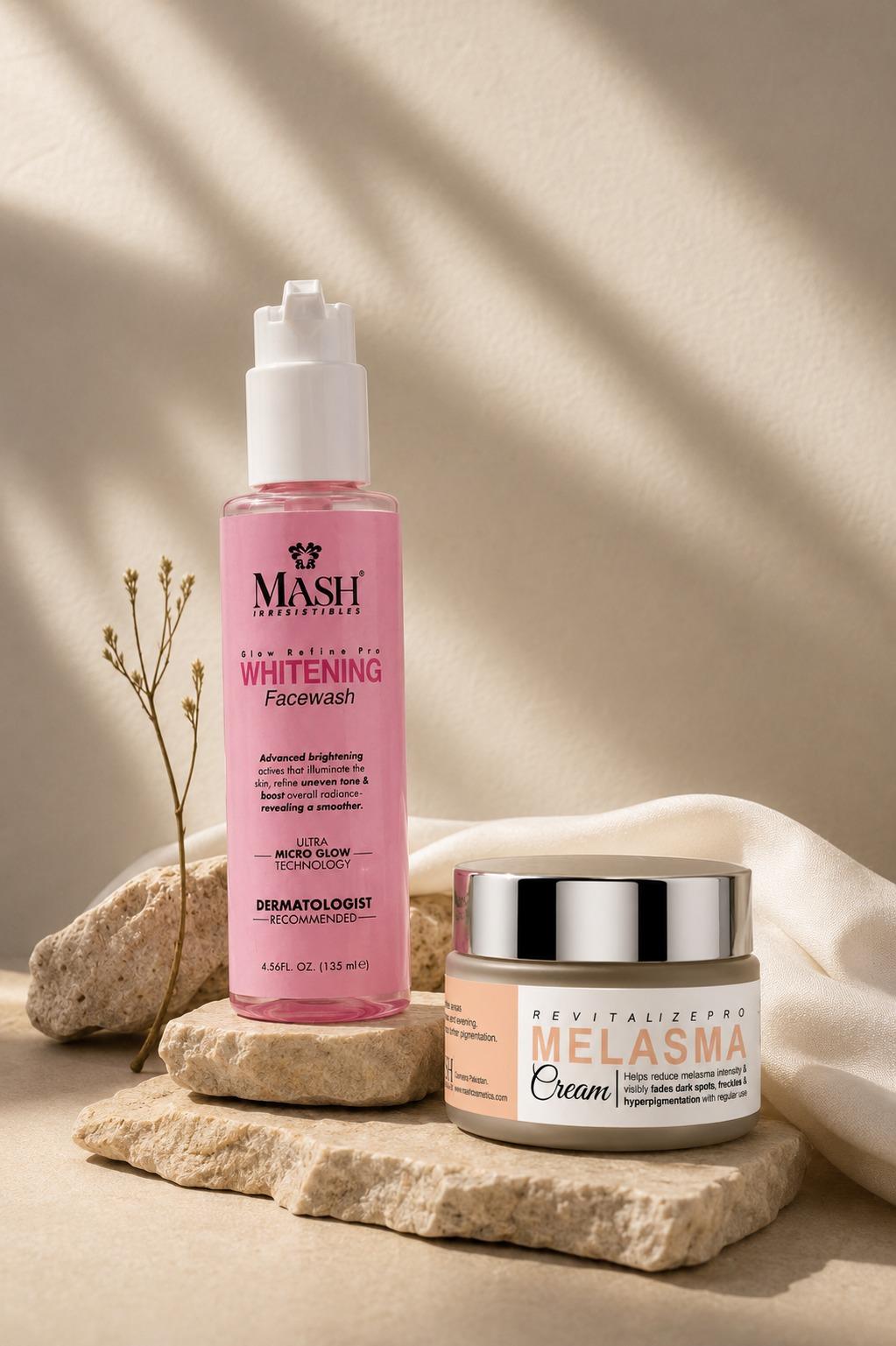 MASH Glow Refine Pro Whitening Facewash and Revitalizing Melasma Cream