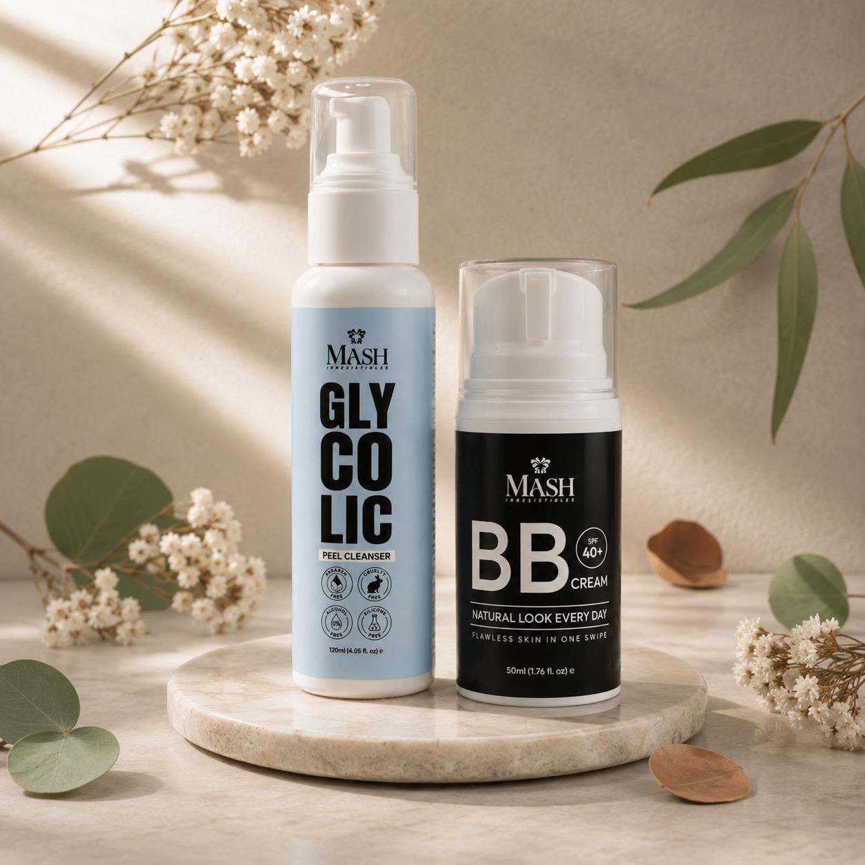 MASH Glycolic Peel Cleanser and BB Cream ingredients and usage
